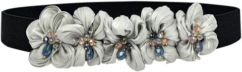 Womens Slim Elastic Waist Belt Thin Narrow Stretch Chiffon Flower with Crystal Elegant Sweet Corset for Dresses in Saudi Arabia