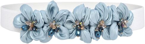 Womens Slim Elastic Waist Belt Thin Narrow Stretch Chiffon Flower with Crystal Elegant Sweet Corset for Dresses in Saudi Arabia