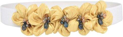 Womens Slim Elastic Waist Belt Thin Narrow Stretch Chiffon Flower with Crystal Elegant Sweet Corset for Dresses in Saudi Arabia