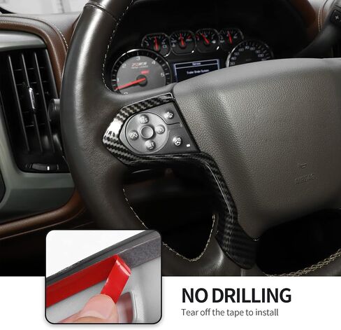 CheroCar for Chevrolet Silverado Steering Wheel Trim Cover ABS Decoration Interior Accessories for Chevrolet Silverado for GMC Sierra 2014-2018 (Carbon Fiber) in Saudi Arabia