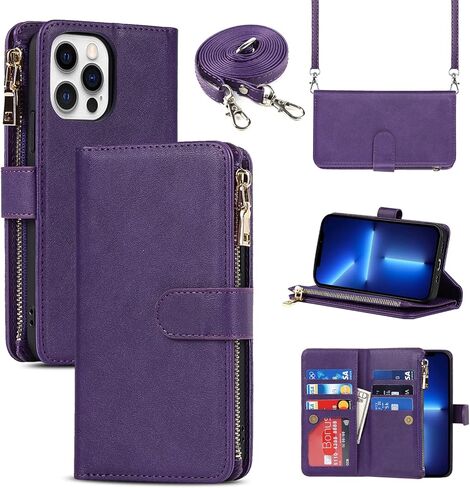 محفظة هاتف iPhone 13 Pro من Jaorty للنساء والرجال مع حامل بطاقات، حافظة iPhone 13 Pro Crossbody مع حزام كتف، حافظات جلدية PU بجيب بسحاب لهاتف iPhone 13 Pro، 6.1 بوصة أسود in Kuwait