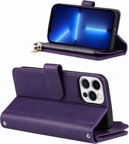 محفظة هاتف iPhone 13 Pro من Jaorty للنساء والرجال مع حامل بطاقات، حافظة iPhone 13 Pro Crossbody مع حزام كتف، حافظات جلدية PU بجيب بسحاب لهاتف iPhone 13 Pro، 6.1 بوصة أسود in Kuwait