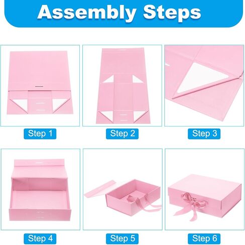 PATIKIL 9x6x4 Inch Magnetic Gift Box, Collapsible Paper Party Favor Boxes with Lid and Ribbon for Wedding Valentine's Day Birthday, Pink in Saudi Arabia
