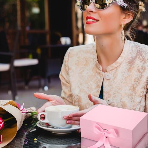 PATIKIL 9x6x4 Inch Magnetic Gift Box, Collapsible Paper Party Favor Boxes with Lid and Ribbon for Wedding Valentine's Day Birthday, Pink in Saudi Arabia