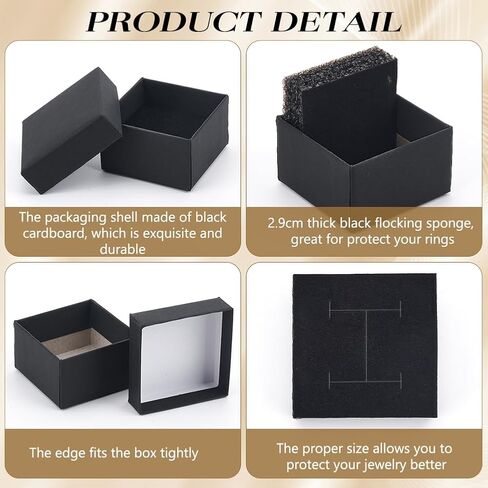 BENECREAT 80 Packs Black Jewelry Gift Boxes, Square Cardboard Ring Box, 2x2x1.26 Inch Paper Jewelry Boxes for Wedding Favor Gift Rings, Necklaces，Ring and Earrings in Saudi Arabia