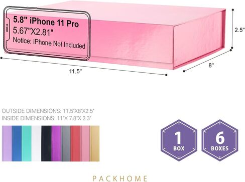 PACKHOME Gift Box 11x7.8x2.3 Inches, Gift Box with Lid, Sturdy Shirt Box with Magnetic Lid for Wrapping Gifts(Glossy Pink) in Saudi Arabia