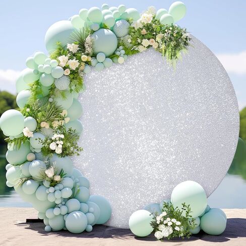 Silver Sequin Round Backdrop Cover 7.2ft Glitter Circle Backdrop Cover Sparkle Photo Backdrop for Birthday Party Baby Shower Wedding Prom Photography Background with 4 Clips in Kuwait