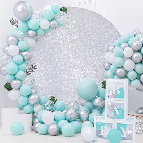 Silver Sequin Round Backdrop Cover 7.2ft Glitter Circle Backdrop Cover Sparkle Photo Backdrop for Birthday Party Baby Shower Wedding Prom Photography Background with 4 Clips in Kuwait