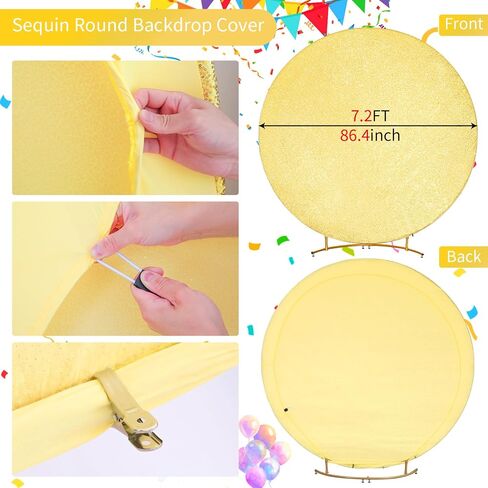 Silver Sequin Round Backdrop Cover 7.2ft Glitter Circle Backdrop Cover Sparkle Photo Backdrop for Birthday Party Baby Shower Wedding Prom Photography Background with 4 Clips in Kuwait