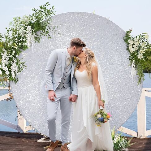Silver Sequin Round Backdrop Cover 7.2ft Glitter Circle Backdrop Cover Sparkle Photo Backdrop for Birthday Party Baby Shower Wedding Prom Photography Background with 4 Clips in Kuwait