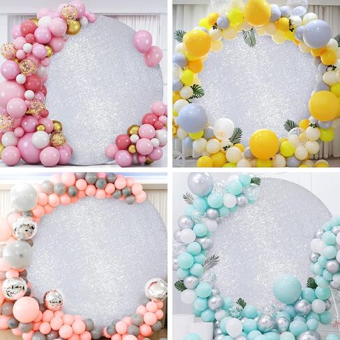 Silver Sequin Round Backdrop Cover 7.2ft Glitter Circle Backdrop Cover Sparkle Photo Backdrop for Birthday Party Baby Shower Wedding Prom Photography Background with 4 Clips in Kuwait