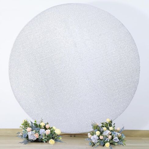 Silver Sequin Round Backdrop Cover 7.2ft Glitter Circle Backdrop Cover Sparkle Photo Backdrop for Birthday Party Baby Shower Wedding Prom Photography Background with 4 Clips in Kuwait