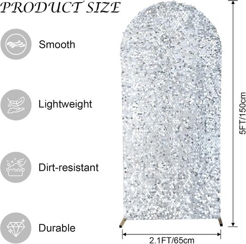 SaitiMade 7.2 FT Silver Bling Sequin Arch Backdrop Cover | Wedding Arch Stand Cover, Round Top Fitted Chiara Backdrop Cover for Birthday Party Ceremony Baby Shower Banquet Decoration in Saudi Arabia