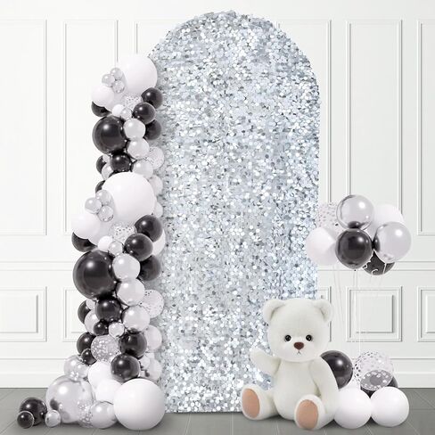 SaitiMade 7.2 FT Silver Bling Sequin Arch Backdrop Cover | Wedding Arch Stand Cover, Round Top Fitted Chiara Backdrop Cover for Birthday Party Ceremony Baby Shower Banquet Decoration in Saudi Arabia