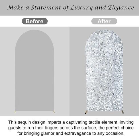 SaitiMade 7.2 FT Silver Bling Sequin Arch Backdrop Cover | Wedding Arch Stand Cover, Round Top Fitted Chiara Backdrop Cover for Birthday Party Ceremony Baby Shower Banquet Decoration in Saudi Arabia