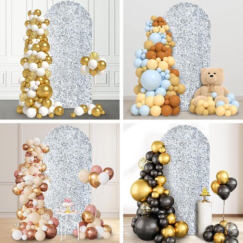 SaitiMade 7.2 FT Silver Bling Sequin Arch Backdrop Cover | Wedding Arch Stand Cover, Round Top Fitted Chiara Backdrop Cover for Birthday Party Ceremony Baby Shower Banquet Decoration in Saudi Arabia