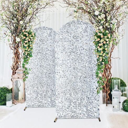 SaitiMade 7.2 FT Silver Bling Sequin Arch Backdrop Cover | Wedding Arch Stand Cover, Round Top Fitted Chiara Backdrop Cover for Birthday Party Ceremony Baby Shower Banquet Decoration in Saudi Arabia
