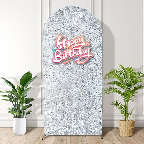 SaitiMade 7.2 FT Silver Bling Sequin Arch Backdrop Cover | Wedding Arch Stand Cover, Round Top Fitted Chiara Backdrop Cover for Birthday Party Ceremony Baby Shower Banquet Decoration in Saudi Arabia