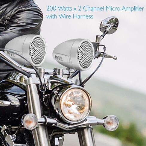 Pyle 300 Watt Weatherproof Motorcycle Speaker and Amplifier System w/ Two 2.25 Inch Waterproof Speakers, AUX IN- Handlebar Mount ATV Mini Stereo Audio Receiver Kit Set - Also for Marine Boat - PLMCA60 in Saudi Arabia