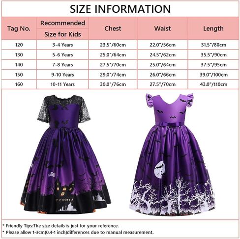 MYRISAM Kids Girls Halloween Costume Dress w/Witch Hat Ghost Pumpkin Skull Printed Fancy Dress Up Cosplay Party Outfits in Kuwait