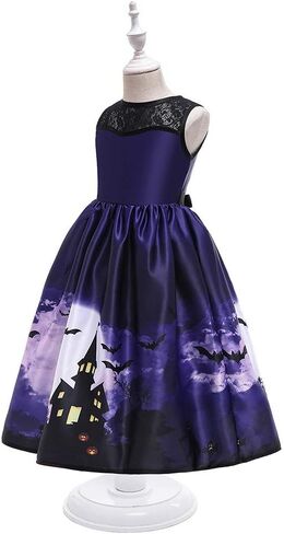 MYRISAM Kids Girls Halloween Costume Dress w/Witch Hat Ghost Pumpkin Skull Printed Fancy Dress Up Cosplay Party Outfits in Kuwait
