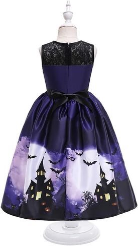 MYRISAM Kids Girls Halloween Costume Dress w/Witch Hat Ghost Pumpkin Skull Printed Fancy Dress Up Cosplay Party Outfits in Kuwait