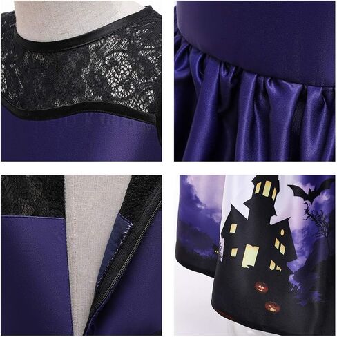 MYRISAM Kids Girls Halloween Costume Dress w/Witch Hat Ghost Pumpkin Skull Printed Fancy Dress Up Cosplay Party Outfits in Kuwait