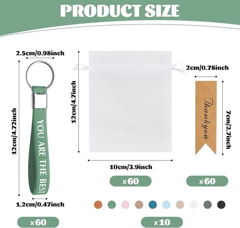 60 مجموعة من سلسلة مفاتيح هدية شكرًا لك، سلاسل مفاتيح ملهمة شكرًا لك، سلاسل مفاتيح ملهمة شكرًا لك، هدية كبيرة من سلاسل المفاتيح المصنوعة من السيليكون مع بطاقة حقيبة الأورجانزا للمعلم، والمتطوعين، والفريق، والممرضة، وزملاء العمل (10 ألوان) in Kuwait