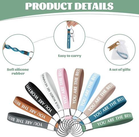 60 مجموعة من سلسلة مفاتيح هدية شكرًا لك، سلاسل مفاتيح ملهمة شكرًا لك، سلاسل مفاتيح ملهمة شكرًا لك، هدية كبيرة من سلاسل المفاتيح المصنوعة من السيليكون مع بطاقة حقيبة الأورجانزا للمعلم، والمتطوعين، والفريق، والممرضة، وزملاء العمل (10 ألوان) in Kuwait