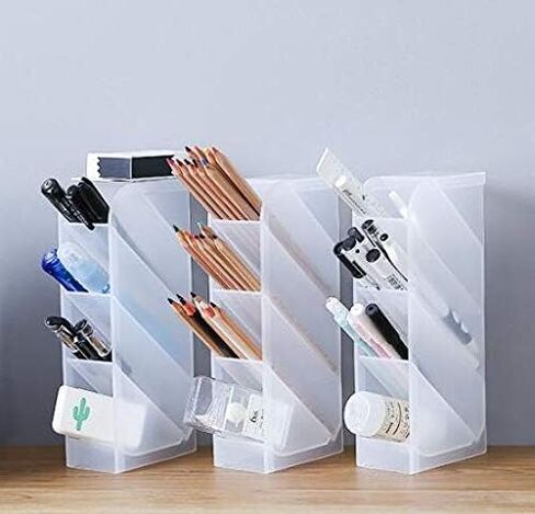 تخزين منظم القلم للمكتب واللوازم المدرسية وصندوق تخزين فرش مستحضرات التجميل، حامل تخزين قلم شفاف، مجموعة من 3 قطع، 12 حجرة in Kuwait