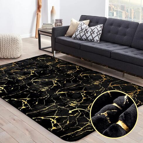 Btargot 5×8ft Black Gold Marble Area Rug for Living Room, Princess Prince Castle Modern Colorful Abstract Throw Rugs Anti-Skid Fluffy Plush Carpet for Kids Boys Girls Home Nursery Decorative in Saudi Arabia