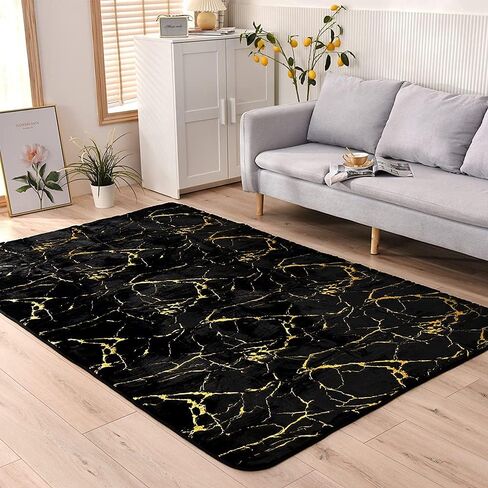 Btargot 5×8ft Black Gold Marble Area Rug for Living Room, Princess Prince Castle Modern Colorful Abstract Throw Rugs Anti-Skid Fluffy Plush Carpet for Kids Boys Girls Home Nursery Decorative in Saudi Arabia