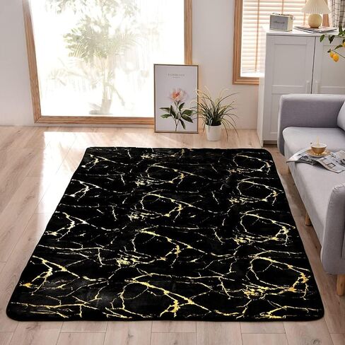 Btargot 5×8ft Black Gold Marble Area Rug for Living Room, Princess Prince Castle Modern Colorful Abstract Throw Rugs Anti-Skid Fluffy Plush Carpet for Kids Boys Girls Home Nursery Decorative in Saudi Arabia