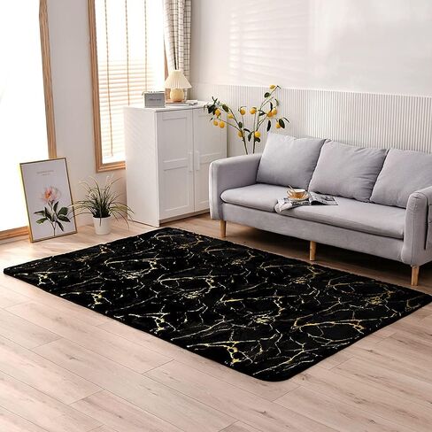 Btargot 5×8ft Black Gold Marble Area Rug for Living Room, Princess Prince Castle Modern Colorful Abstract Throw Rugs Anti-Skid Fluffy Plush Carpet for Kids Boys Girls Home Nursery Decorative in Saudi Arabia