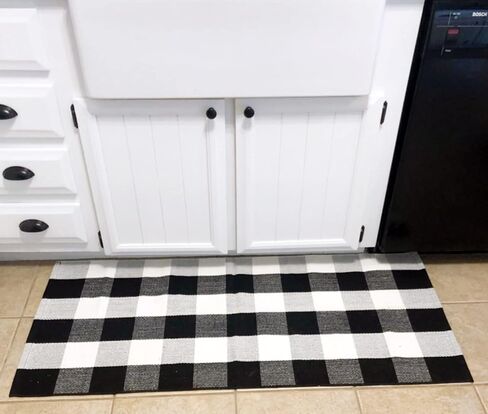 Buffalo Plaid Rug 2 x 3 ft Black White Checkered Door Mats for Entry Way, Front Porch, Kitchen, Farmhouse Carpet Cotton Washable Hand Woven Outdoor Rug in Saudi Arabia