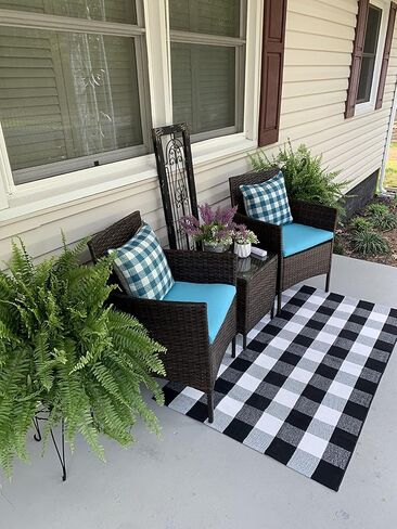 Buffalo Plaid Rug 2 x 3 ft Black White Checkered Door Mats for Entry Way, Front Porch, Kitchen, Farmhouse Carpet Cotton Washable Hand Woven Outdoor Rug in Saudi Arabia
