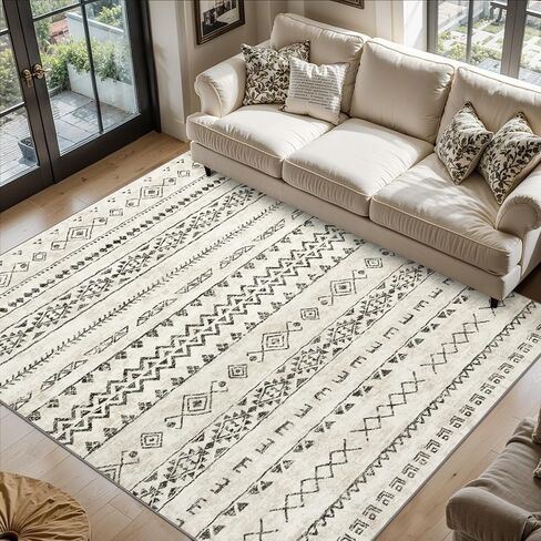 سجاد المنطقة 8x10 غرفة المعيشة: سجادة كبيرة ناعمة قابلة للغسل في الغسالة مع ظهر مانع للانزلاق سجادة أرضية داخلية هندسية مغربية لغرفة النوم تحت طاولة الطعام والمكتب المنزلي - رمادي/أخضر حكيم in Kuwait