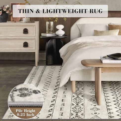 سجاد المنطقة 8x10 غرفة المعيشة: سجادة كبيرة ناعمة قابلة للغسل في الغسالة مع ظهر مانع للانزلاق سجادة أرضية داخلية هندسية مغربية لغرفة النوم تحت طاولة الطعام والمكتب المنزلي - رمادي/أخضر حكيم in Kuwait