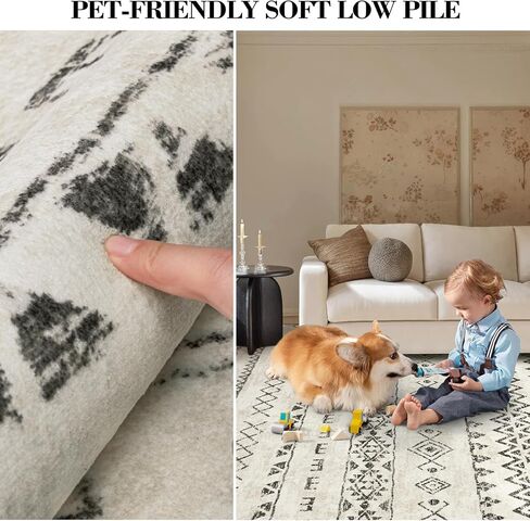 سجاد المنطقة 8x10 غرفة المعيشة: سجادة كبيرة ناعمة قابلة للغسل في الغسالة مع ظهر مانع للانزلاق سجادة أرضية داخلية هندسية مغربية لغرفة النوم تحت طاولة الطعام والمكتب المنزلي - رمادي/أخضر حكيم in Kuwait