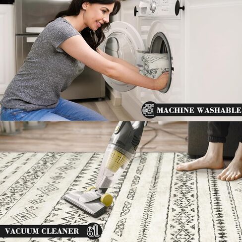 سجاد المنطقة 8x10 غرفة المعيشة: سجادة كبيرة ناعمة قابلة للغسل في الغسالة مع ظهر مانع للانزلاق سجادة أرضية داخلية هندسية مغربية لغرفة النوم تحت طاولة الطعام والمكتب المنزلي - رمادي/أخضر حكيم in Kuwait