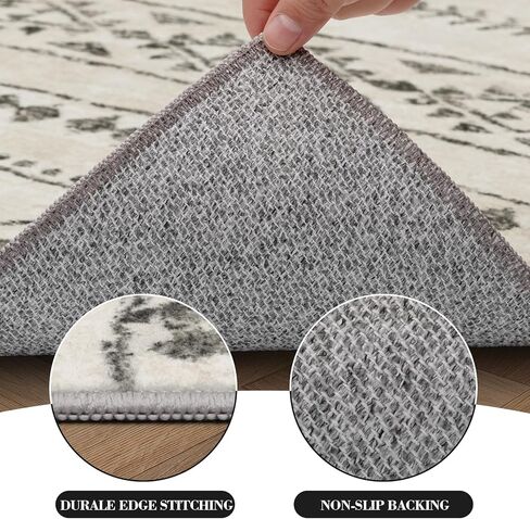 سجاد المنطقة 8x10 غرفة المعيشة: سجادة كبيرة ناعمة قابلة للغسل في الغسالة مع ظهر مانع للانزلاق سجادة أرضية داخلية هندسية مغربية لغرفة النوم تحت طاولة الطعام والمكتب المنزلي - رمادي/أخضر حكيم in Kuwait