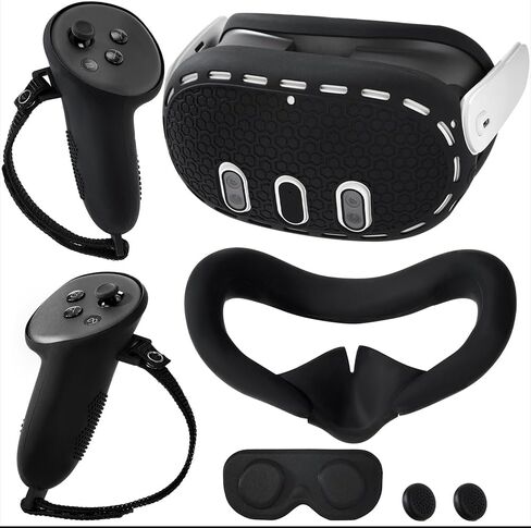 Silicone Cover Set Compatible with Meta Quest 3,VR Accessory Case for Meta Quest 3 (includes Controller Grip Leather Cover, Front Shell Headset Cover and Face Cover) in Saudi Arabia