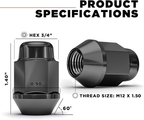 White Knight M12x1.50 Black Chrome Bulge Acorn Lug Nut, 4 Pack in Saudi Arabia