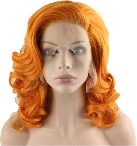 Mxangel Medium Long Wavy Heat Friendly Fiber Orange Lace front Cosplay Wig in Saudi Arabia