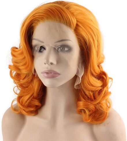 Mxangel Medium Long Wavy Heat Friendly Fiber Orange Lace front Cosplay Wig in Saudi Arabia