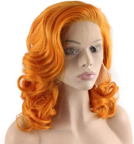 Mxangel Medium Long Wavy Heat Friendly Fiber Orange Lace front Cosplay Wig in Saudi Arabia