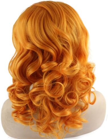Mxangel Medium Long Wavy Heat Friendly Fiber Orange Lace front Cosplay Wig in Saudi Arabia