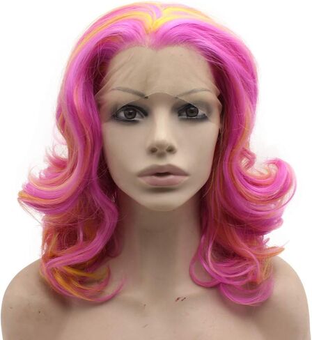 Mxangel Medium Long Wavy Heat Friendly Fiber Orange Lace front Cosplay Wig in Saudi Arabia