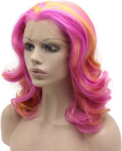 Mxangel Medium Long Wavy Heat Friendly Fiber Orange Lace front Cosplay Wig in Saudi Arabia