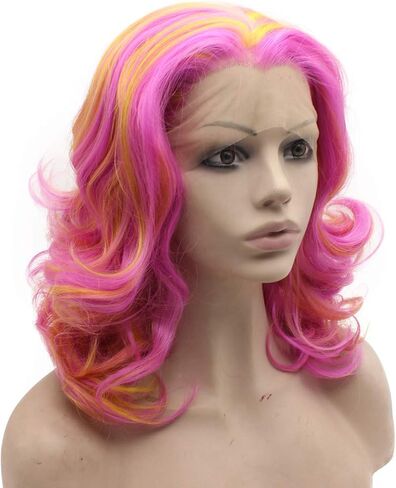 Mxangel Medium Long Wavy Heat Friendly Fiber Orange Lace front Cosplay Wig in Saudi Arabia